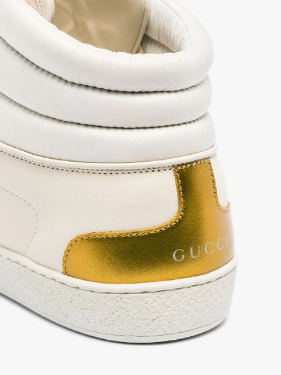 Shop Gucci Neutrals White And Gold New Ace High Top Sneakers
