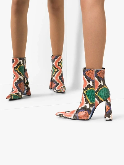 Shop Area Multicoloured 90 Snake Print Ankle Boots In Orange