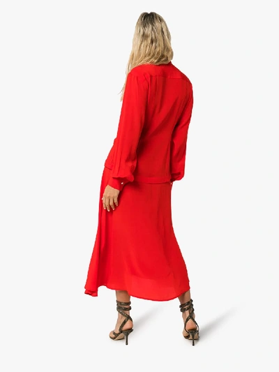 Shop Victoria Beckham Knot Front Silk Shirt Dress In Red