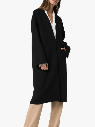 Shop Loewe Collarless Cashmere Wool Coat In Black