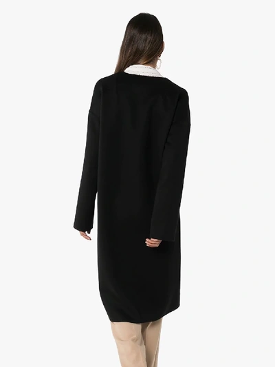 Shop Loewe Collarless Cashmere Wool Coat In Black
