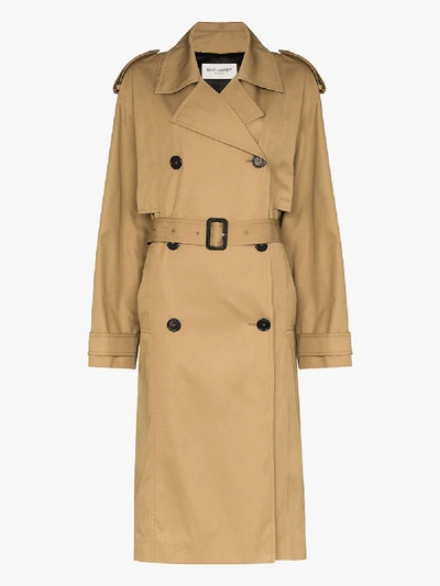 Shop Saint Laurent Double-breasted Trench Coat In Brown