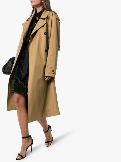 Shop Saint Laurent Double-breasted Trench Coat In Brown