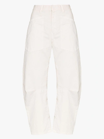 Shop Nili Lotan Shon Curved Stretch Cotton Trousers In White