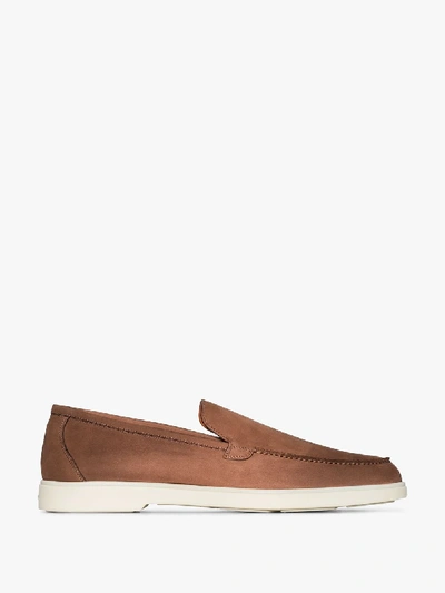 Shop Santoni Brown Minimal Leather Loafers