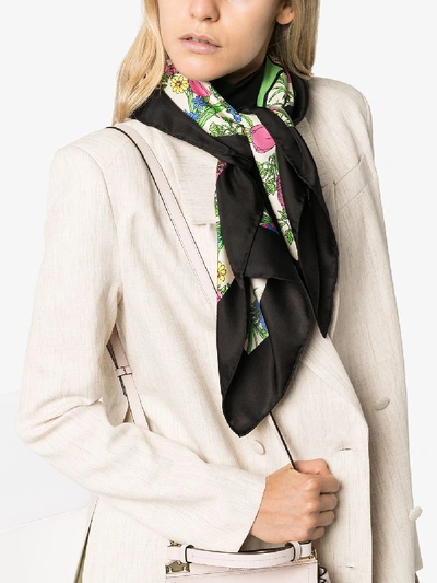 Shop Gucci Multicoloured Pop Floral Print Silk Scarf In Black