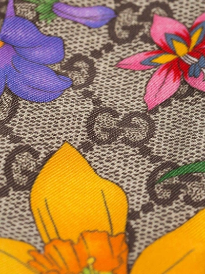 Shop Gucci Multicoloured Floral Print Silk Neck Scarf In Brown