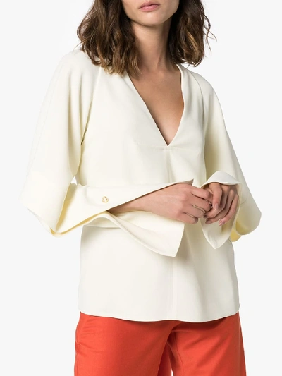 Shop Victoria Beckham Drapierte 'cady' Bluse In Neutrals