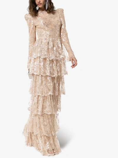 Shop The Vampire's Wife Womens Gold Lace Ruffle Gown