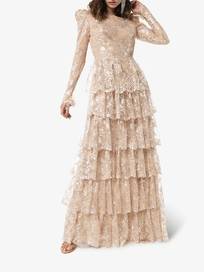 Shop The Vampire's Wife Womens Gold Lace Ruffle Gown