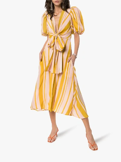 Shop Silvia Tcherassi Fidelia Pouf Sleeve Midi Dress In Yellow