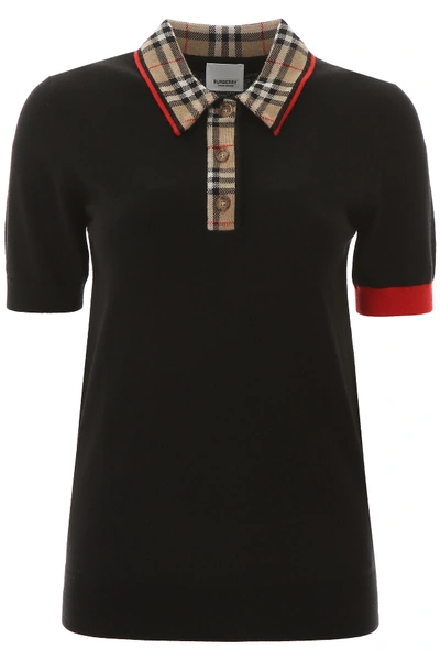 Shop Burberry Penk Polo Shirt With Tartan Motif In Black (black)