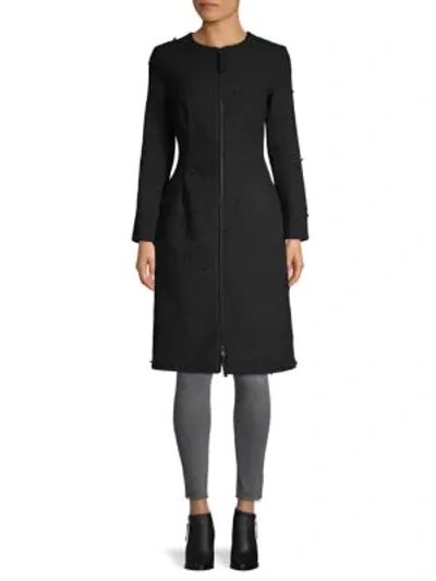Shop Oscar De La Renta Textured Cotton-blend Long Coat In Black