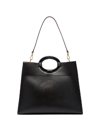 Shop Fendi Perforated Logo Tote Bag In Black