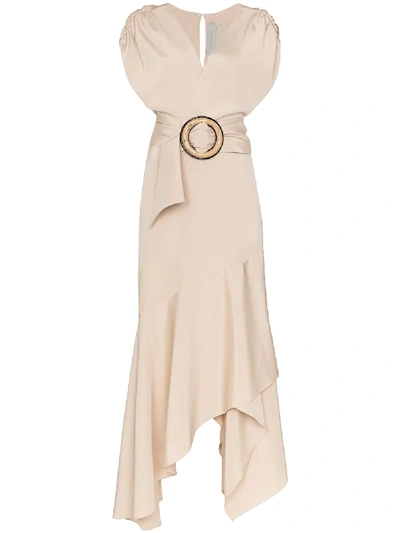 Shop Silvia Tcherassi Protea Asymmetric Belted Wrap Dress In Neutrals