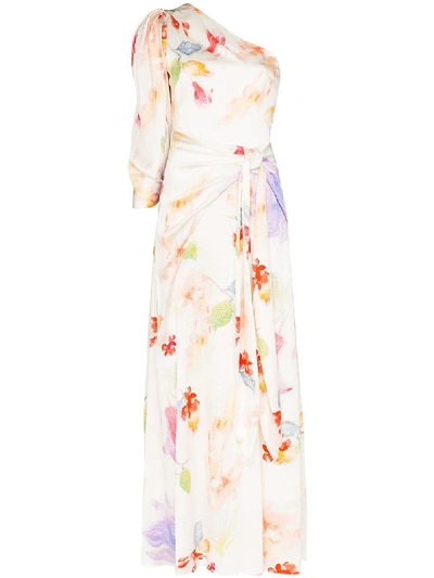 Shop Peter Pilotto Floral Print Draped Gown In White
