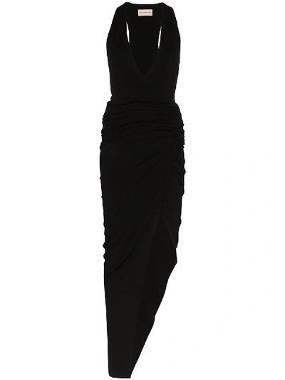Shop Alexandre Vauthier V-neck Ruched Midi Dress In Black