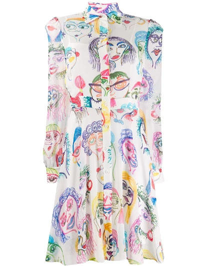 Shop Moschino Portrait Doodle Print Dress In White