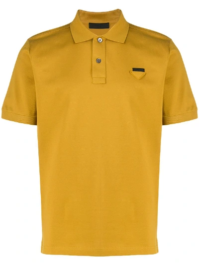 Shop Prada Logo Patch Polo Shirt In Yellow