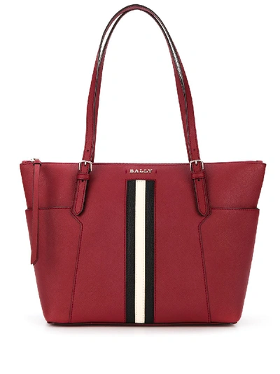 Shop Bally Stripe Detail Tote In Red