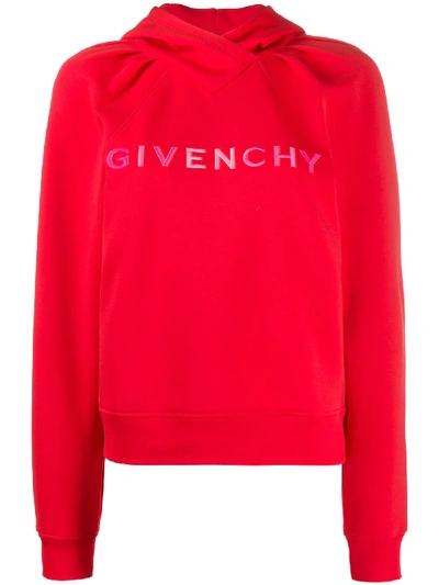 Shop Givenchy Lettering Logo Hoodie In Red
