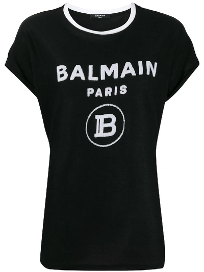 Shop Balmain Contrast Logo Short-sleeved T-shirt In Black