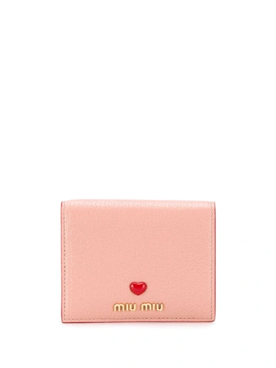 Shop Miu Miu Heart Appliqué Compact Wallet In 粉色