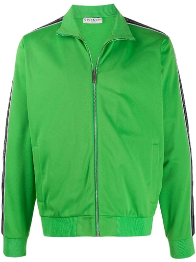 Shop Givenchy Logo Tape Zip-up Sweatshirt In Green