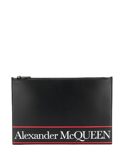 Shop Alexander Mcqueen Flat Lettering Logo Printed Clutch In Black