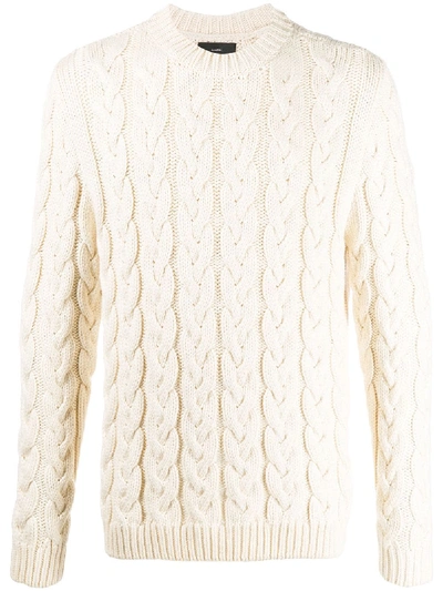 Shop Alanui Crewneck Cable Knit Sweater In White