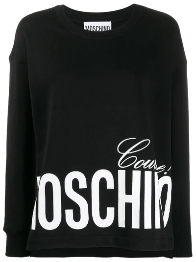 Shop Moschino Logo Print Asymmetric Sweatshirt In Black