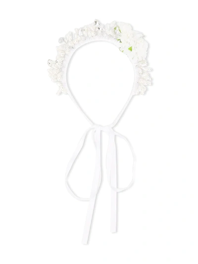 Shop Monnalisa Floral Embroidered Hairband In White