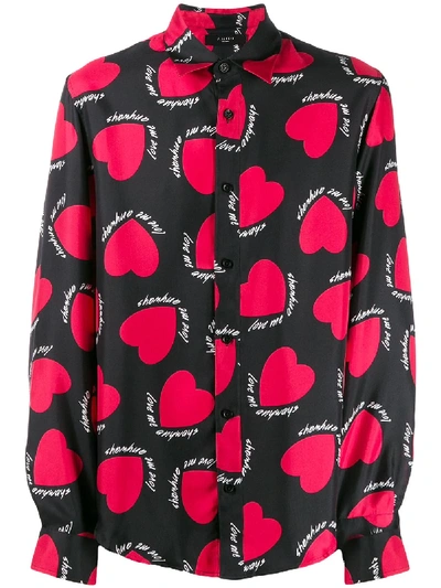 Shop Amiri Long Sleeve Heart Print Shirt In Red