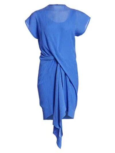 Shop Nina Ricci Draped Cotton & Silk Dress In Blue