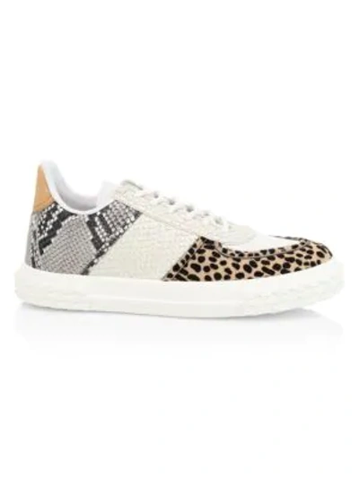 Shop Giuseppe Zanotti Blabber Mixed-media Calf Hair & Embossed Leather Sneakers In Natural