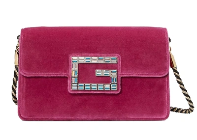 Pre-owned Gucci  Broadway Shoulder Bag Velvet Jeweled G Pink