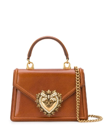 Shop Dolce & Gabbana Nano Devotion Tote Bag In Brown