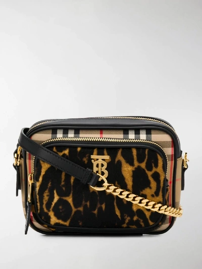 Shop Burberry Vintage Check Leopard-print Crossbody Bag In Black
