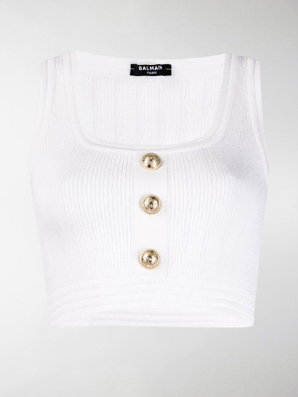 Balmain Button-embellished Tank Top In White | ModeSens