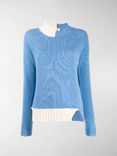 Shop Marni Knitted Two-tone Jumper In Blue