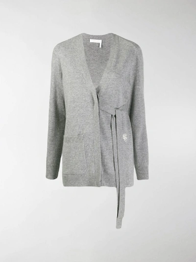 Shop Chloé Tied V Neck Cardigan In Grey