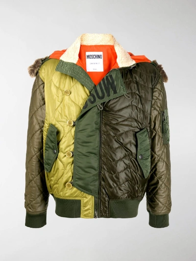 Shop Moschino Panelled Quilted Jacket In Green