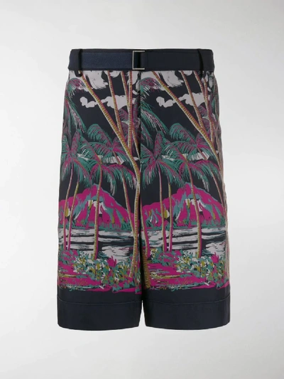 Shop Sacai Sun Surf-print Cotton Shorts In Blue