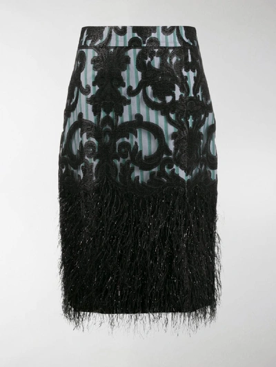 Shop Ganni Feathery High-waisted Striped Skirt In Black