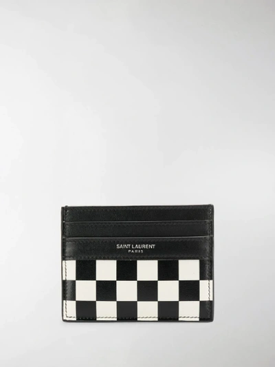 Shop Saint Laurent Checkerboard Card Holder In Black