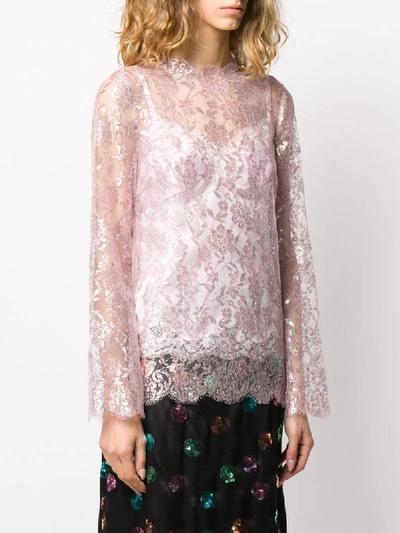 Shop Dolce & Gabbana Glitter Lace Blouse In Pink