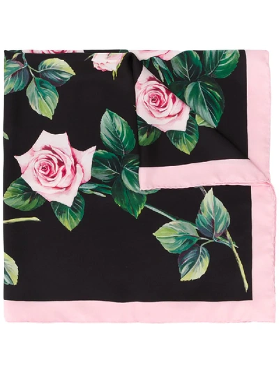 Shop Dolce & Gabbana Rose Print Scarf In Black