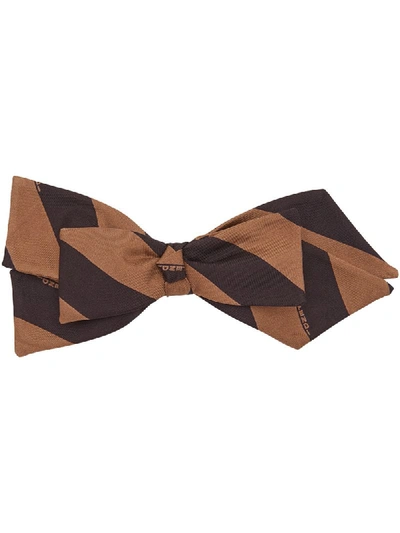 Shop Fendi Striped Bow Hair Clip In Black