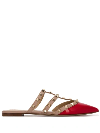 Shop Valentino Rockstud Slippers In Red