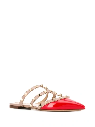 Shop Valentino Rockstud Slippers In Red